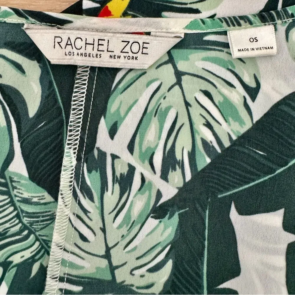 Rachel Zoe Palm Print Caftan in Green and White One Size